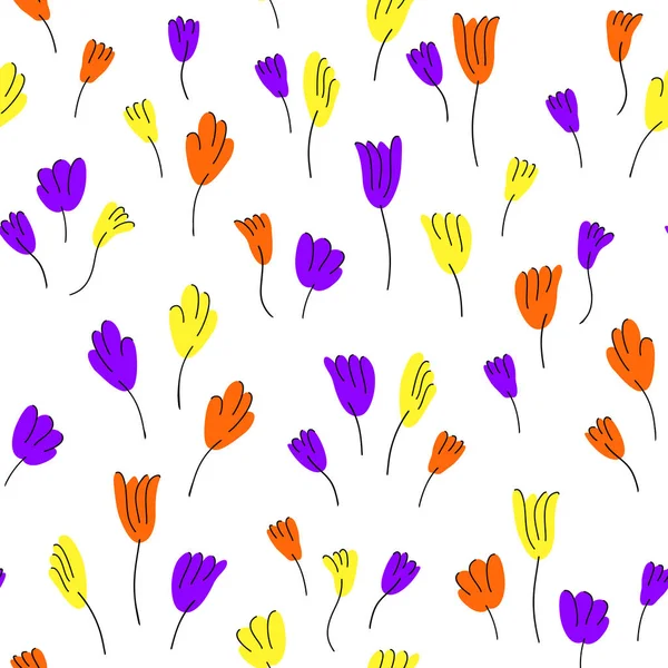 Niedliche Nahtlose Muster Von Mehrfarbigen Blumen Doodle Stil Einfache Vektor — Stockvektor