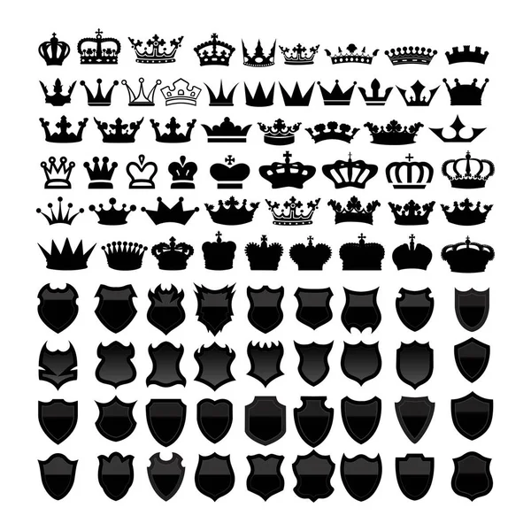 Набір Векторів Дизайну Логотипу Корони Щита — стоковий вектор