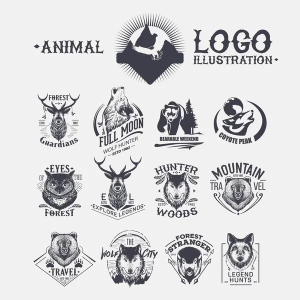 Set Illustrazione Vettoriale Disegno Logo Animale — Vettoriale Stock