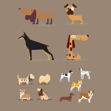 karikatür köpek logosu tasarım vektör seti