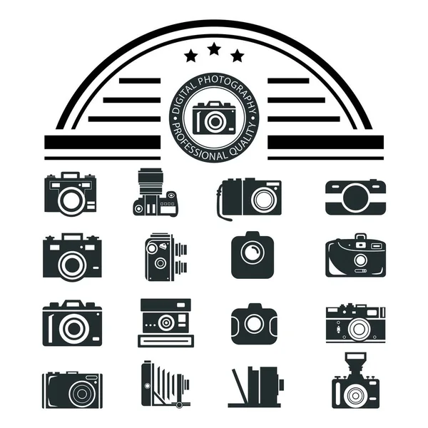 Câmera Fotografia Conjunto Logotipo Design Vetor — Vetor de Stock