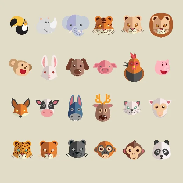 頭部動物ロゴデザインベクトルのセット — ストックベクタ