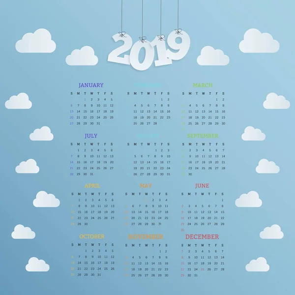 2019 Ημερολόγιο Σχέδιο Επιχειρηματικό Λογότυπο Διάνυσμα — Διανυσματικό Αρχείο