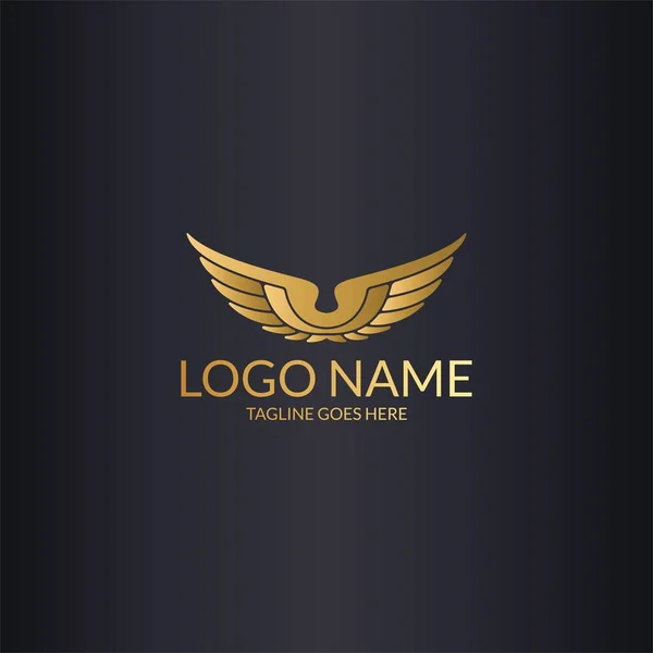 豪華な金の抽象的な翼 ロゴデザインベクトル — ストックベクタ