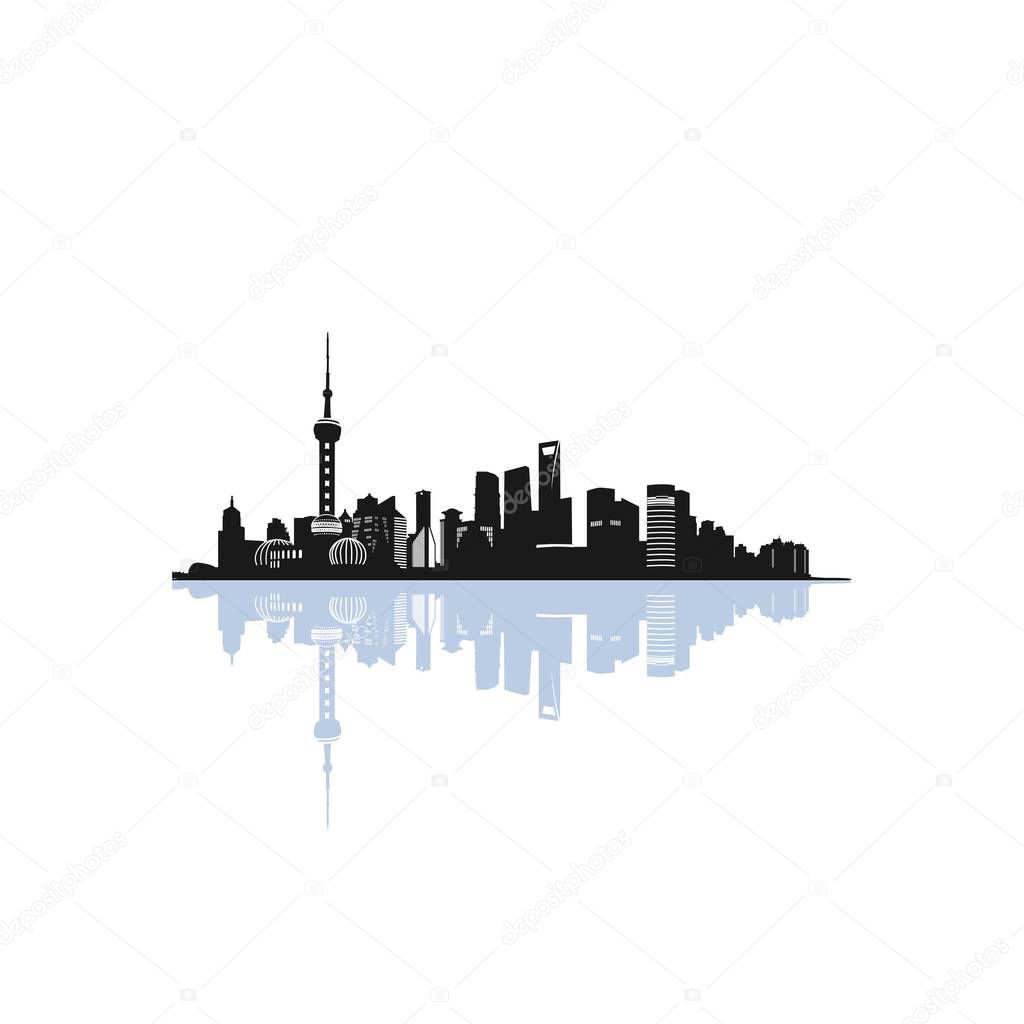 skyline shanghai logo design vector