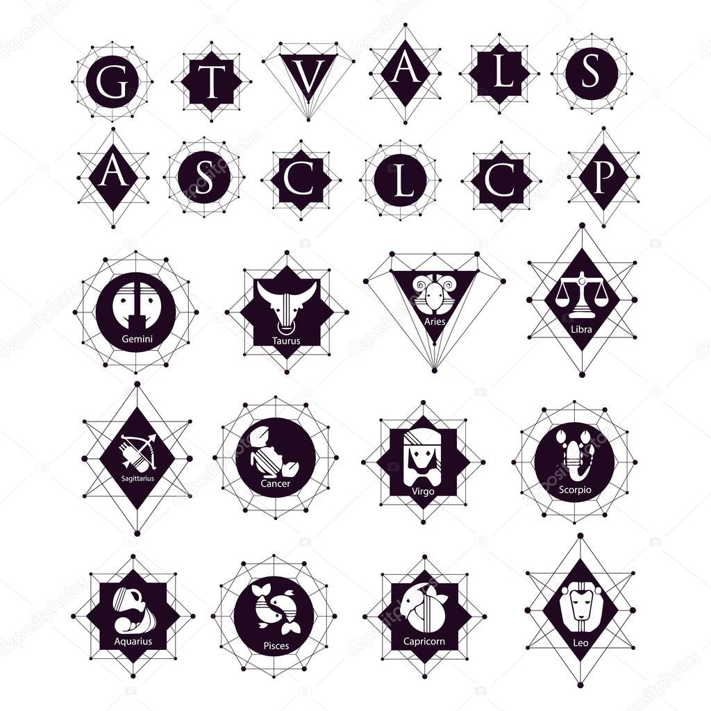 set of zodiac logo with badge logo design vector