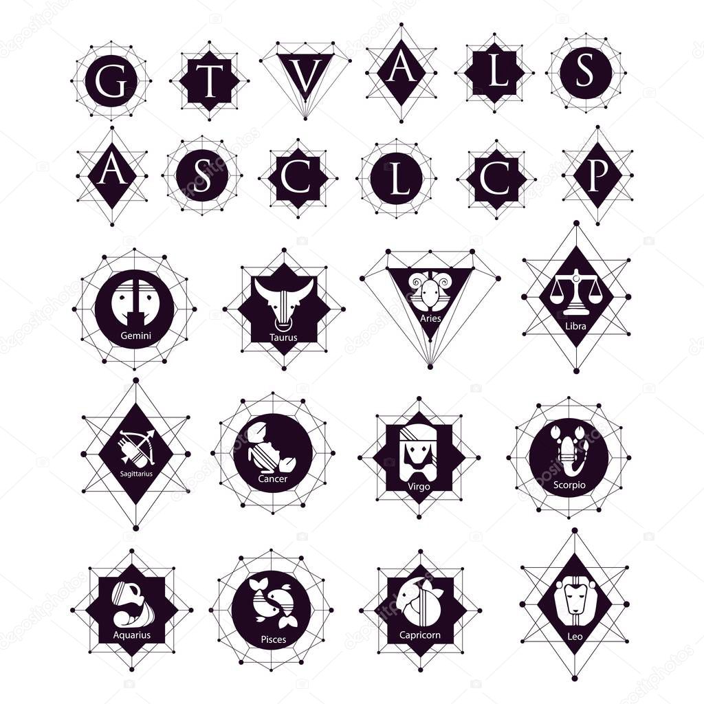 Set of zodiac logo with badge logo design vector