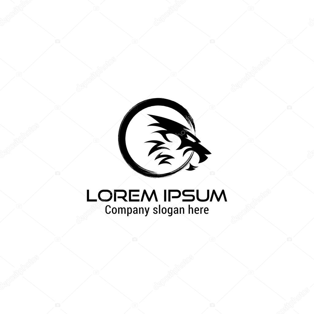 Abstract black lion and dragon logo design vector