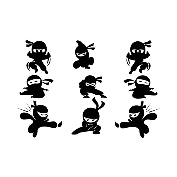Conjunto Vetor Design Logotipo Ninja —  Vetores de Stock