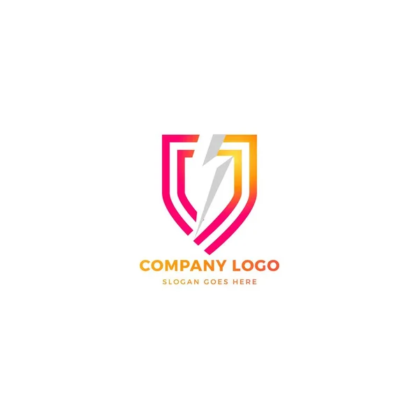 Logotipo Escudo Com Vetor Design Logotipo Relâmpago —  Vetores de Stock