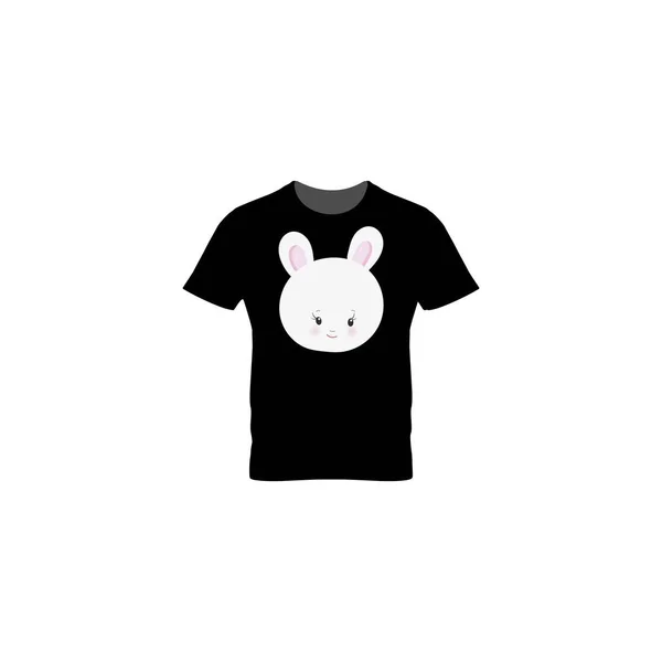 Cute Rabbit Black Shirt Logo Design Vector — Stock Vector
