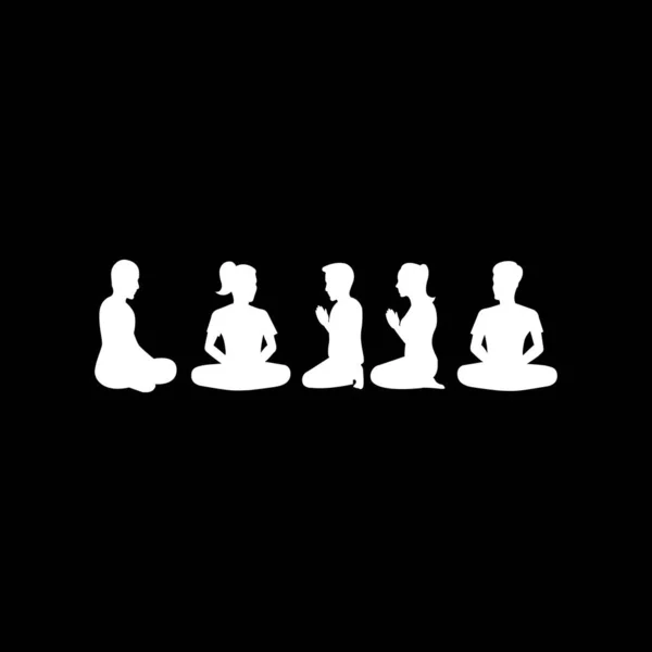 Conjunto Personas Silhoutte Diseño Del Logotipo Meditación Vector — Archivo Imágenes Vectoriales