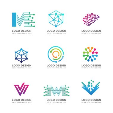 iş teknolojisi logosu tasarım vektör seti