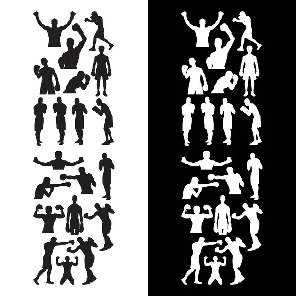 Набор Векторов Дизайна Логотипа Боксёрских Силуэтов — стоковый вектор