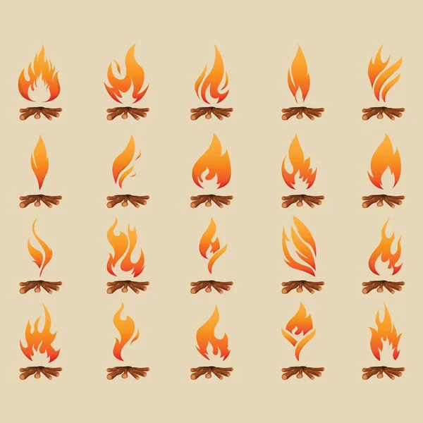 Conjunto Fuego Llama Logotipo Diseño Vector — Vector de stock