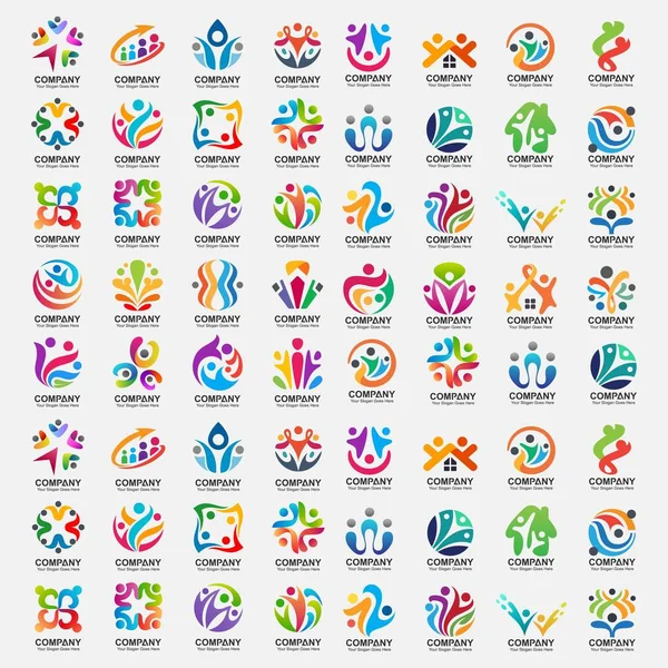 Conjunto Personas Abstractas Vector Diseño Del Logotipo Comunidad — Vector de stock