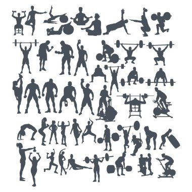 silhoutte fitness logo tasarım vektör seti