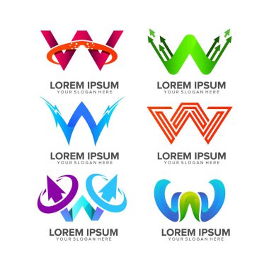 soyut w harfi logo tasarım vektör seti