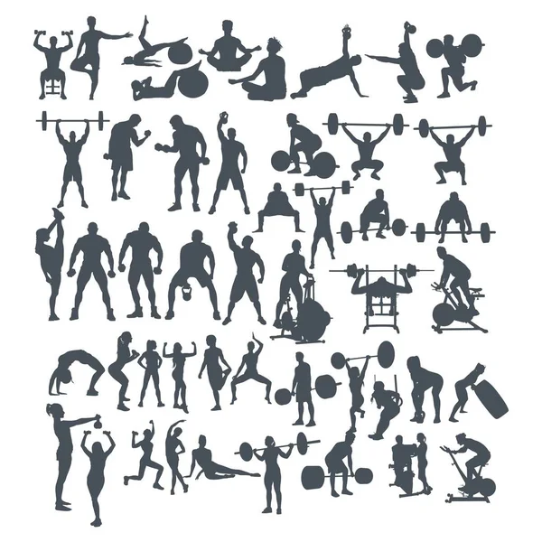 Conjunto Silhoutte Fitness Logo Diseño Vector — Archivo Imágenes Vectoriales