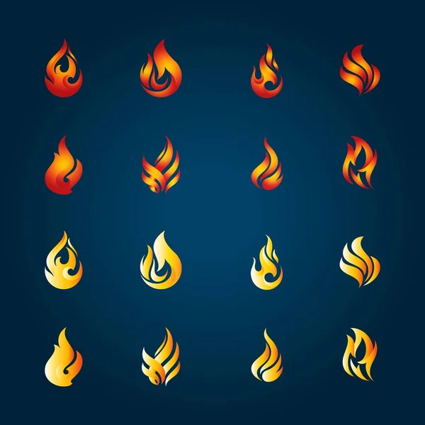 Conjunto Fuego Llama Logotipo Diseño Vector — Archivo Imágenes Vectoriales