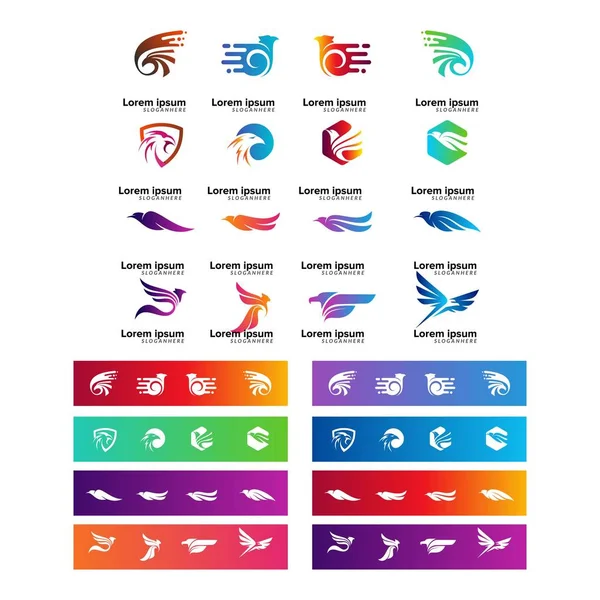 Uppsättning Abstrakt Bird Logo Design Vector — Stock vektor