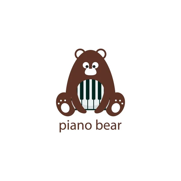 Oso Piano Logo Diseño Vector — Vector de stock