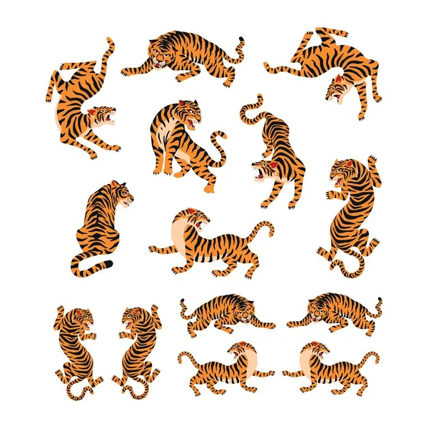 Набір Векторів Дизайну Логотипу Тигра — стоковий вектор