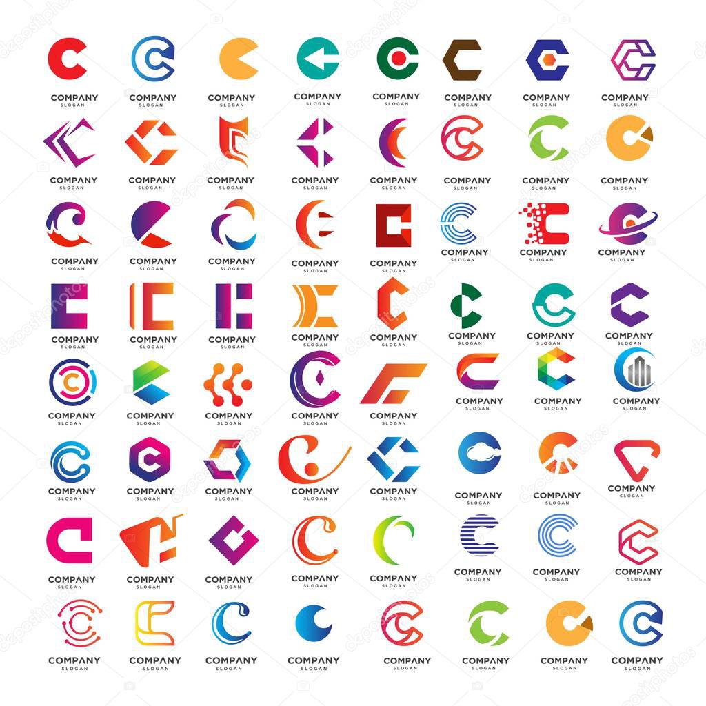 mega collection C letter logo design vector