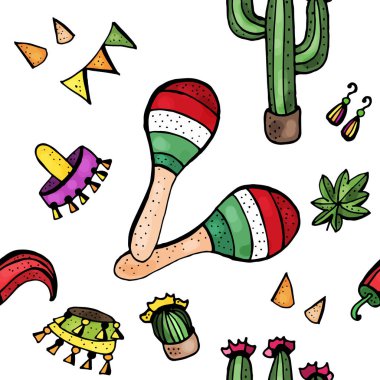 Meksika sembolleri doodle desen. 