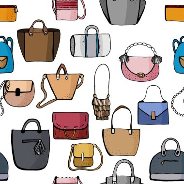 Çanta seamless modeli. Elle çizilmiş, doodle vektör çizim.