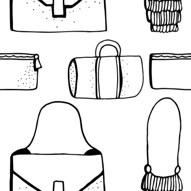 Çanta seamless modeli. Elle çizilmiş, doodle vektör çizim.