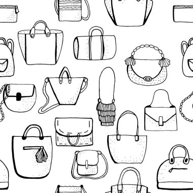 Çanta seamless modeli. Elle çizilmiş, doodle vektör çizim.