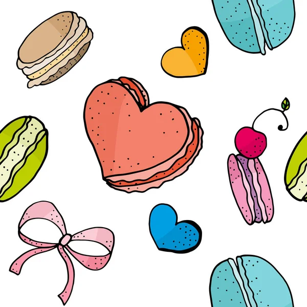 Macaroons Doodle Seamless Pattern Hand Drawn Illustration — Stock Vector