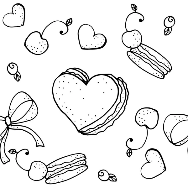 Macarons Gribouiller Motif Sans Couture Illustration Dessinée Main Monocrome Noir — Image vectorielle