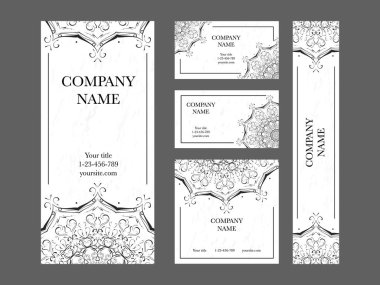 İş kartları koleksiyonu, mandala tasarım. Davetiye ve afiş, kartvizit ayarla. Arapça. Hint ve Osmanlı motifleri.