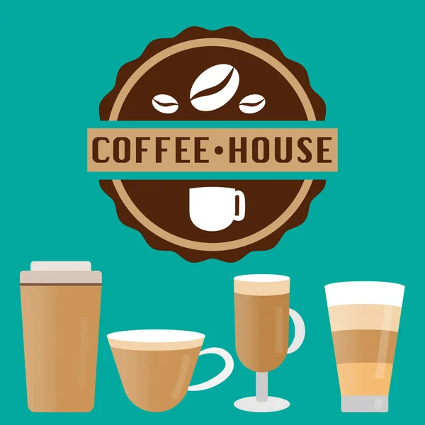 Café Objets Design Plat Logo Pour Café — Image vectorielle
