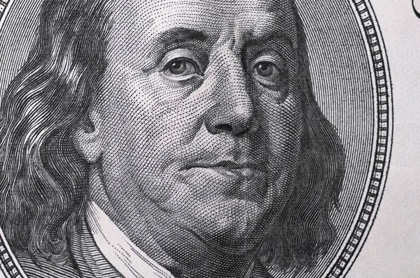 Dollars Closeup Benjamin Franklin Portrait Bill Concept Money Earnings — Stock Photo, Image