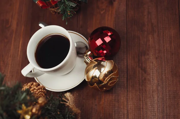 Fermeture Noël Des Boules Noël Tasse Café Vue Dessus Lieu — Photo