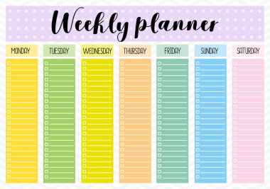 Haftalık planlayıcısı, Not defteri için yazdırılabilir sayfa .