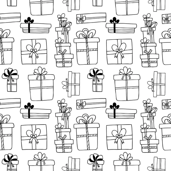 Handgezeichnete Festliche Muster Mit Weihnachtsgeschenken Geschenken Vektorillustration — Stockvektor