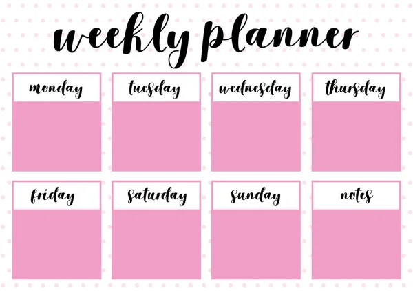Weekly Planner Printable Page Note Book — Stock Vector
