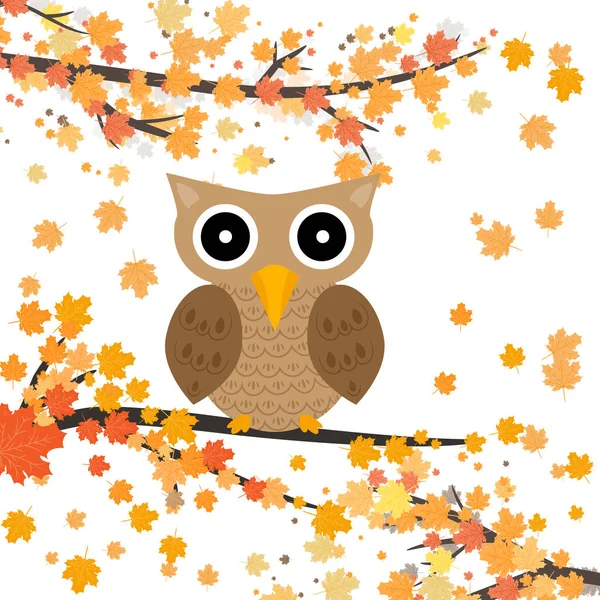 Hibou Assis Sur Une Branche Avec Des Feuilles Illustration Vectorielle — Image vectorielle