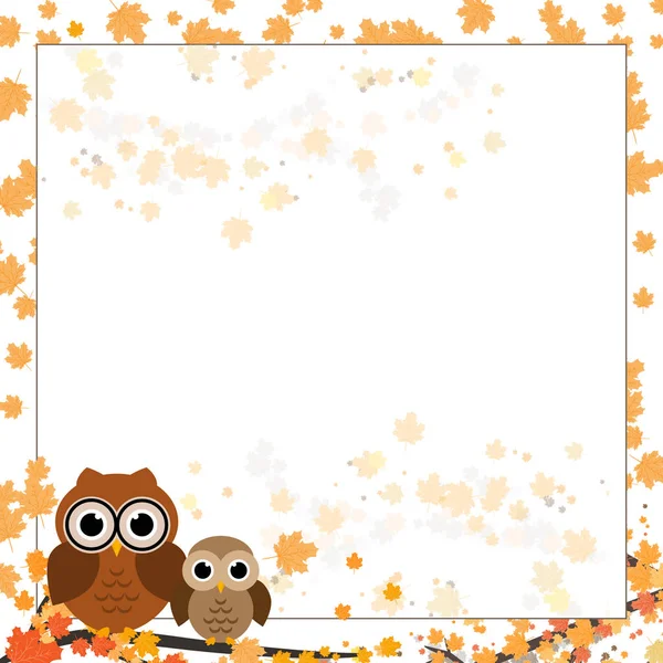 笔记本 日记或规划师页面 页与下落的叶子和可爱的猫头鹰在分支 — 图库矢量图片