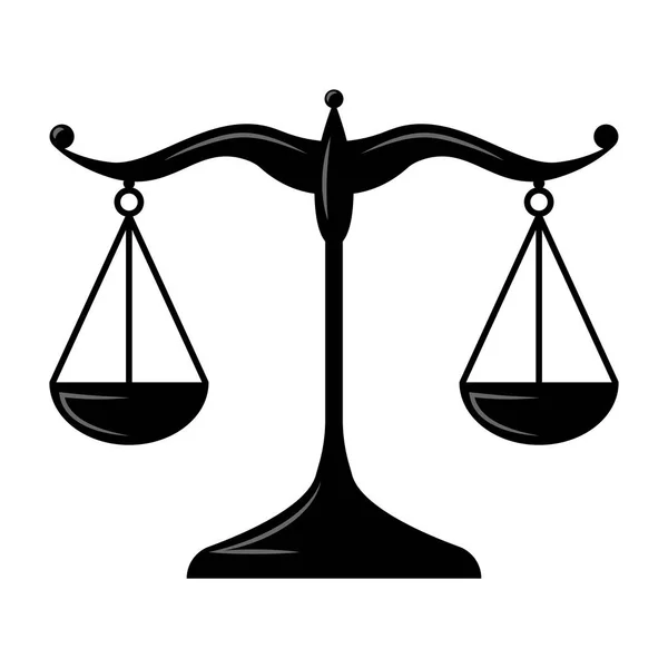Adaletin terazisi. Siyah ve beyaz, tek renkli simge. Adalet kavramı. Vektör çizim.