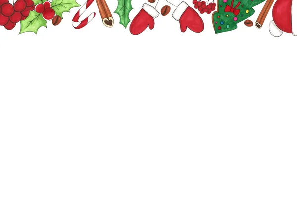 크리스마스 크리스마스 프레임 텍스트에 크리스마스 지팡이 크리스마스 표식으로 스케치 — 스톡 사진