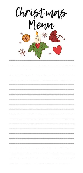Menu Noël Page Imprimable Éléments Noël Dessinés Main Illustration Vectorielle — Image vectorielle