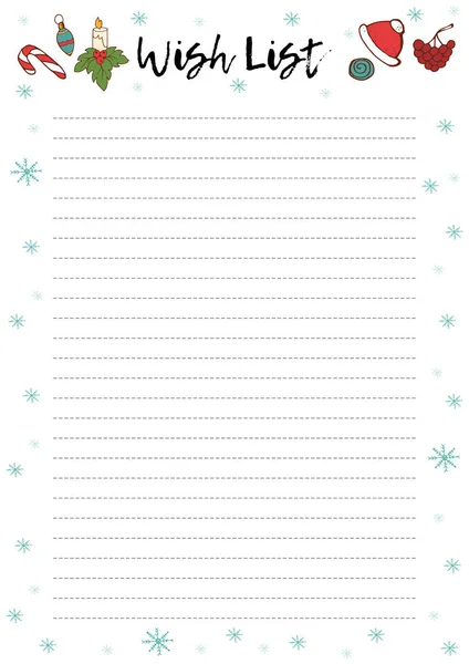 Liste Souhaits Pour Noël Page Noël Avec Canne Bonbons Ornements — Image vectorielle