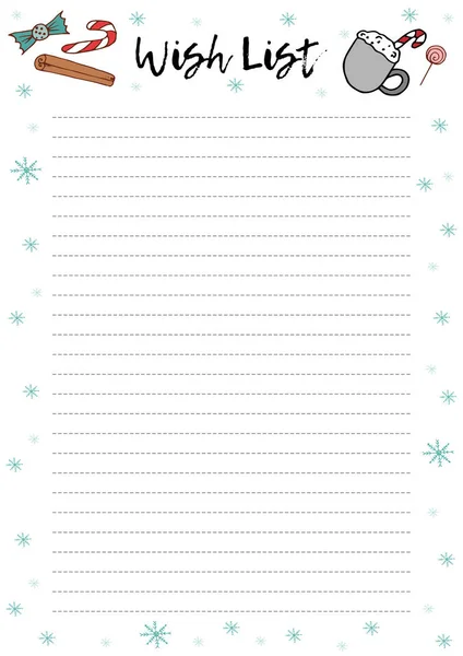Lista Deseos Para Navidad Página Navidad Con Bastón Caramelo Canela — Archivo Imágenes Vectoriales