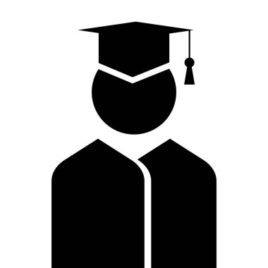 Bilgisayar ekranı, düz simgesi, vektör çizim öğrencilerin şapkası ile öğrenci.