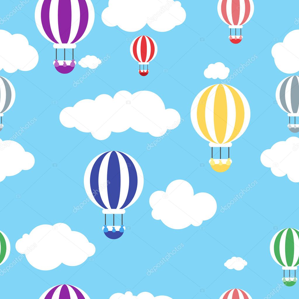 Sky with air balloons seamless pattern, vector illustration 
